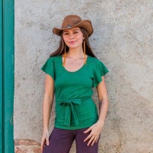 Bohemian Folk Butterfly top in Jade